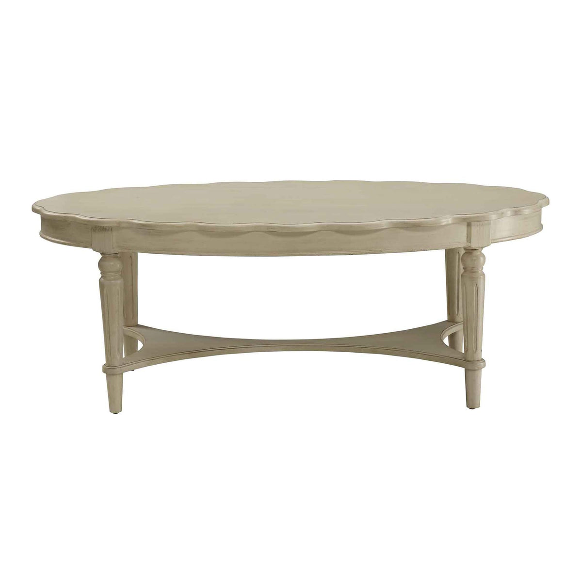 Antique White Oval Coffee Table - Storage Shelf