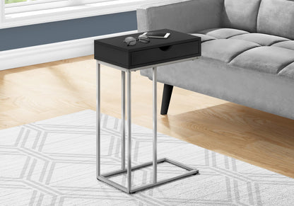 Black C-Shaped Accent Table with Storage Drawer