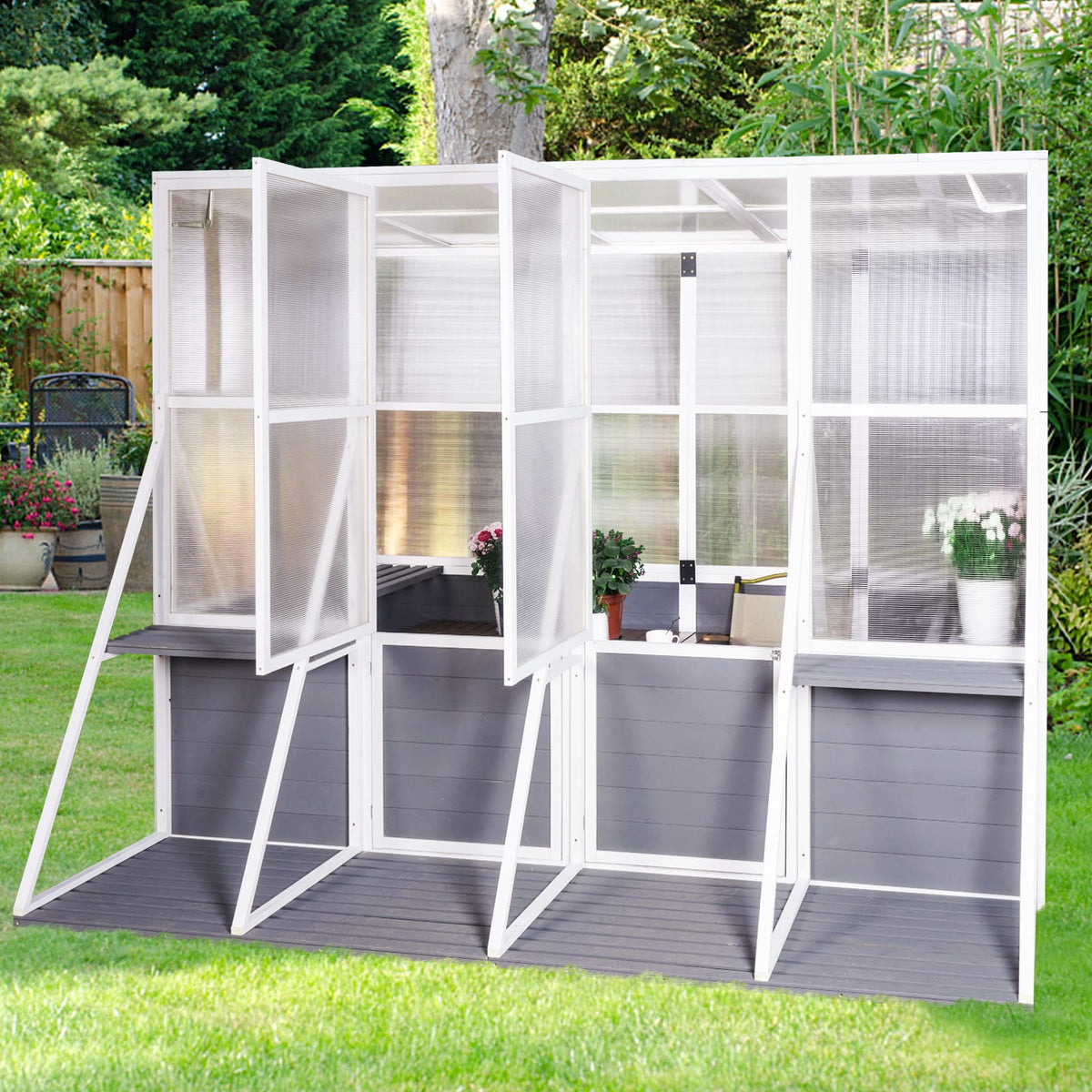Wooden Lean-to Greenhouse - 104" x 98" Weather Resistant Outdoor Storage Shed