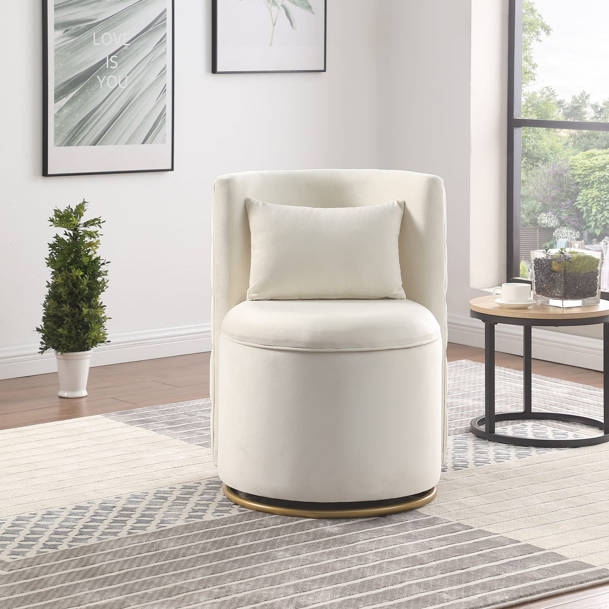 Velvet Swivel Accent Chair with Storage - White for Living Room