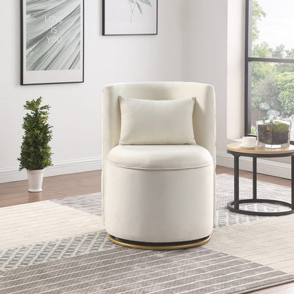 Velvet Swivel Accent Chair with Storage - White for Living Room