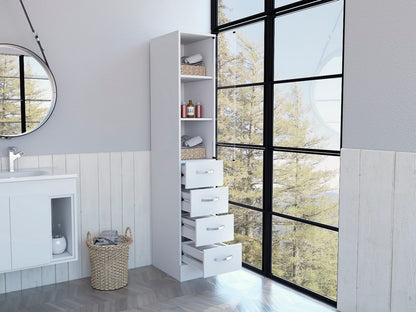 Preston Linen Cabinet - 3 Shelves, 4 Drawers - Bathroom Storage