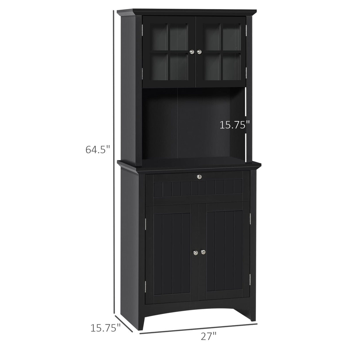 Black Kitchen Buffet with Hutch - Storage Cabinet MDF