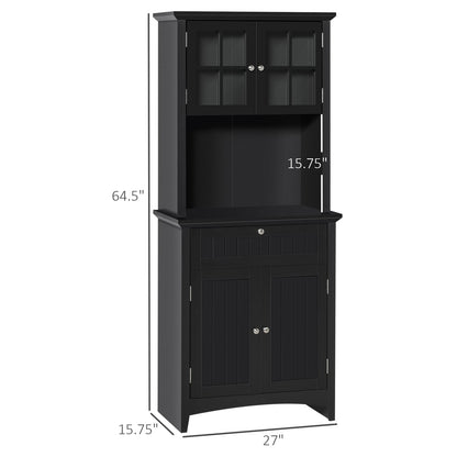Black Kitchen Buffet with Hutch - Storage Cabinet MDF