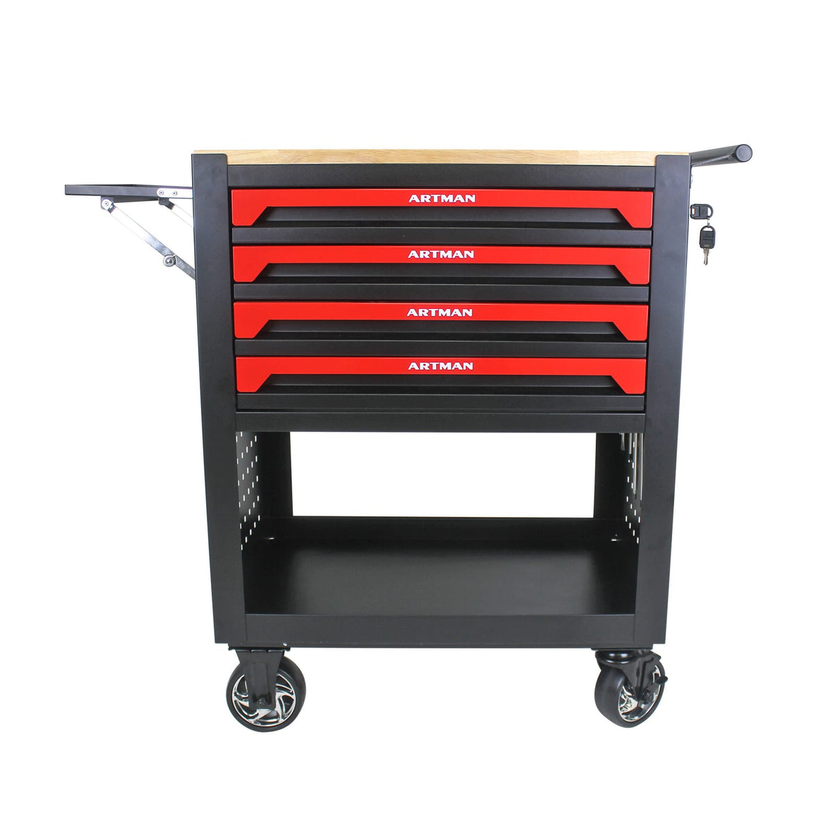 Black Red Metal Tool Cart 4 Drawers with Wheels for Home Office