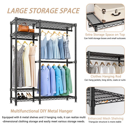 Heavy Duty Clothes Rack - Black Adjustable Shelving Unit