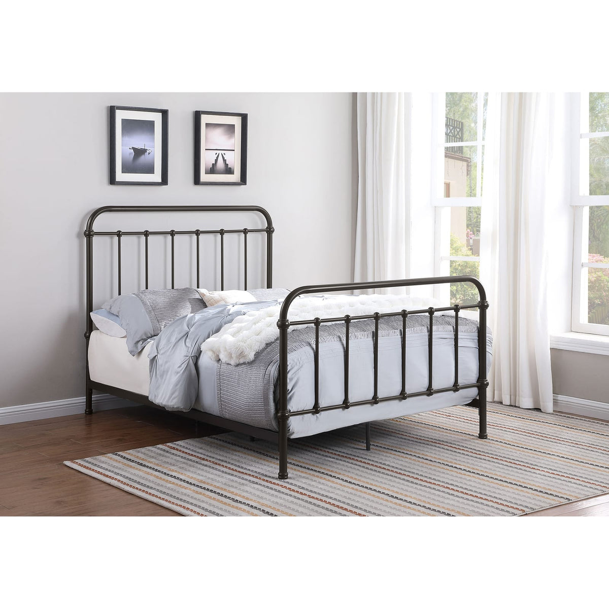 Dark Brown Metal Full Bed Frame - Farmhouse Style