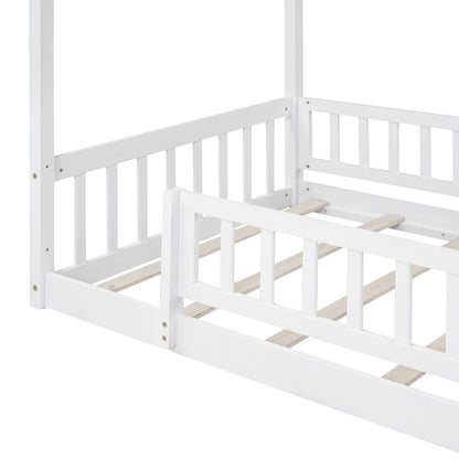 Twin Size Wood Bed Frame White House Bed for Kids