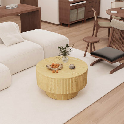Natural Wood Circular Coffee Table - 29.5" Storage Table