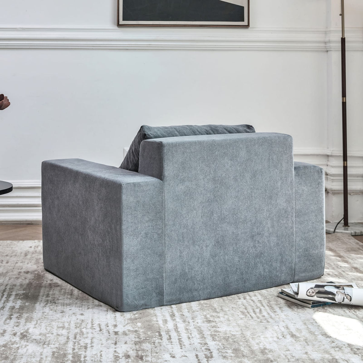 Grey Foam Sofa Couch with Pillow - Boxed Bean Bag for Living Room