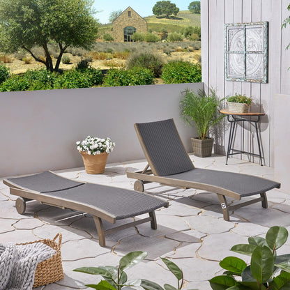 Grey Acacia Wood Chaise Lounge Set - 2 Piece Outdoor Patio