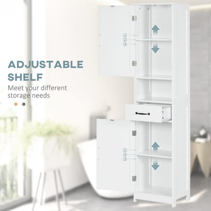 Slim White Bathroom Storage Cabinet - Tall Linen Tower with Adjustable Shelves