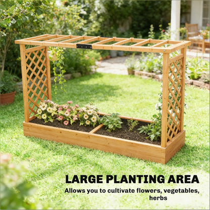 Wooden Planter Box with Trellis - Raised Garden Bed