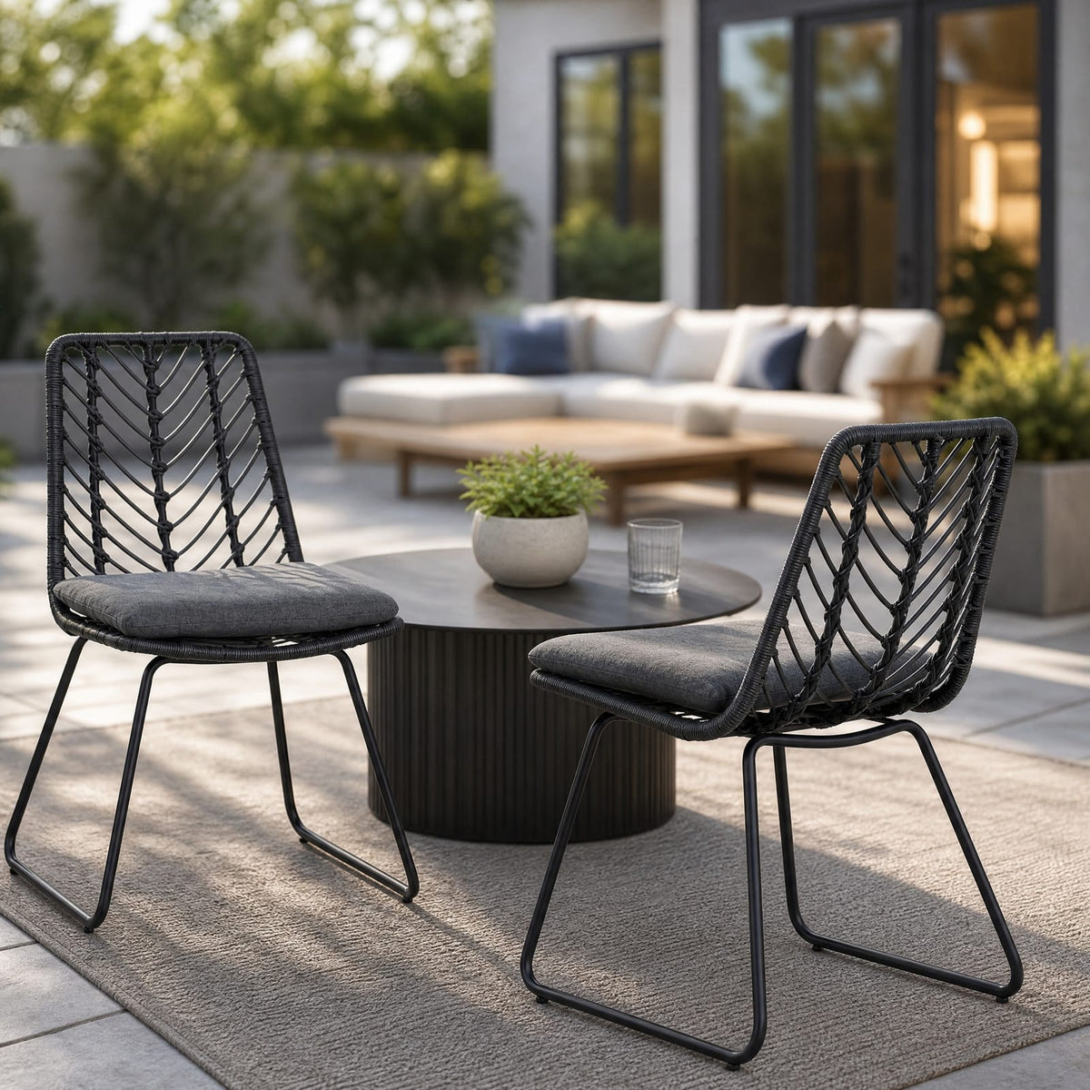 Gray PE Rattan Patio Chairs - 2-Piece Set with Cushions