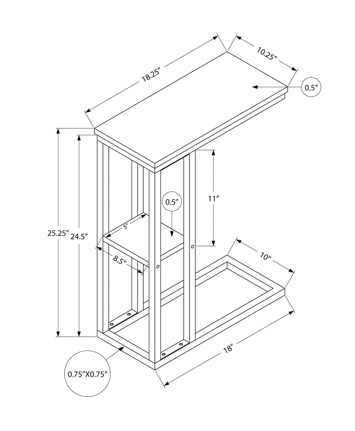 C-Shaped Accent Table - White Marble Look, Storage Side Table
