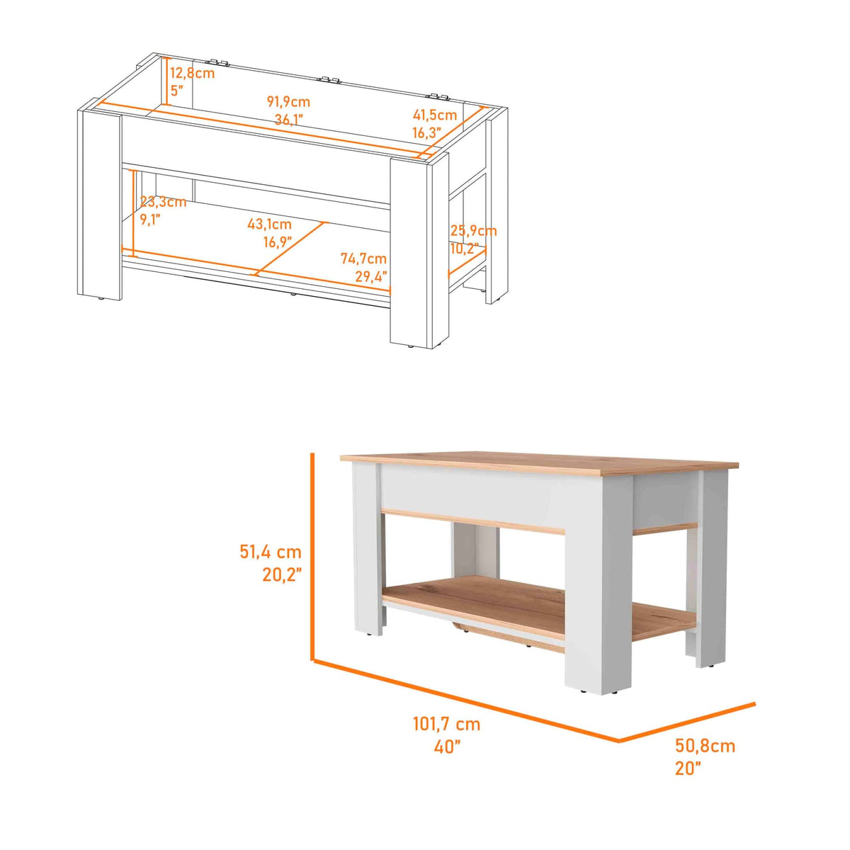 Daffodil Bench - Liftable Storage Bench, Multicolor Engineered Wood