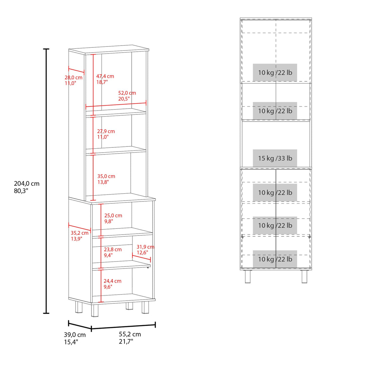 Modern White Kitchen Pantry with Open Storage and Pneumatic Door