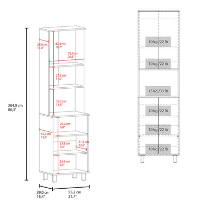 Modern White Kitchen Pantry with Open Storage and Pneumatic Door
