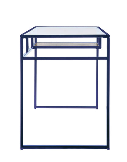Yasin Glass Top Writing Desk - Blue Metal Frame