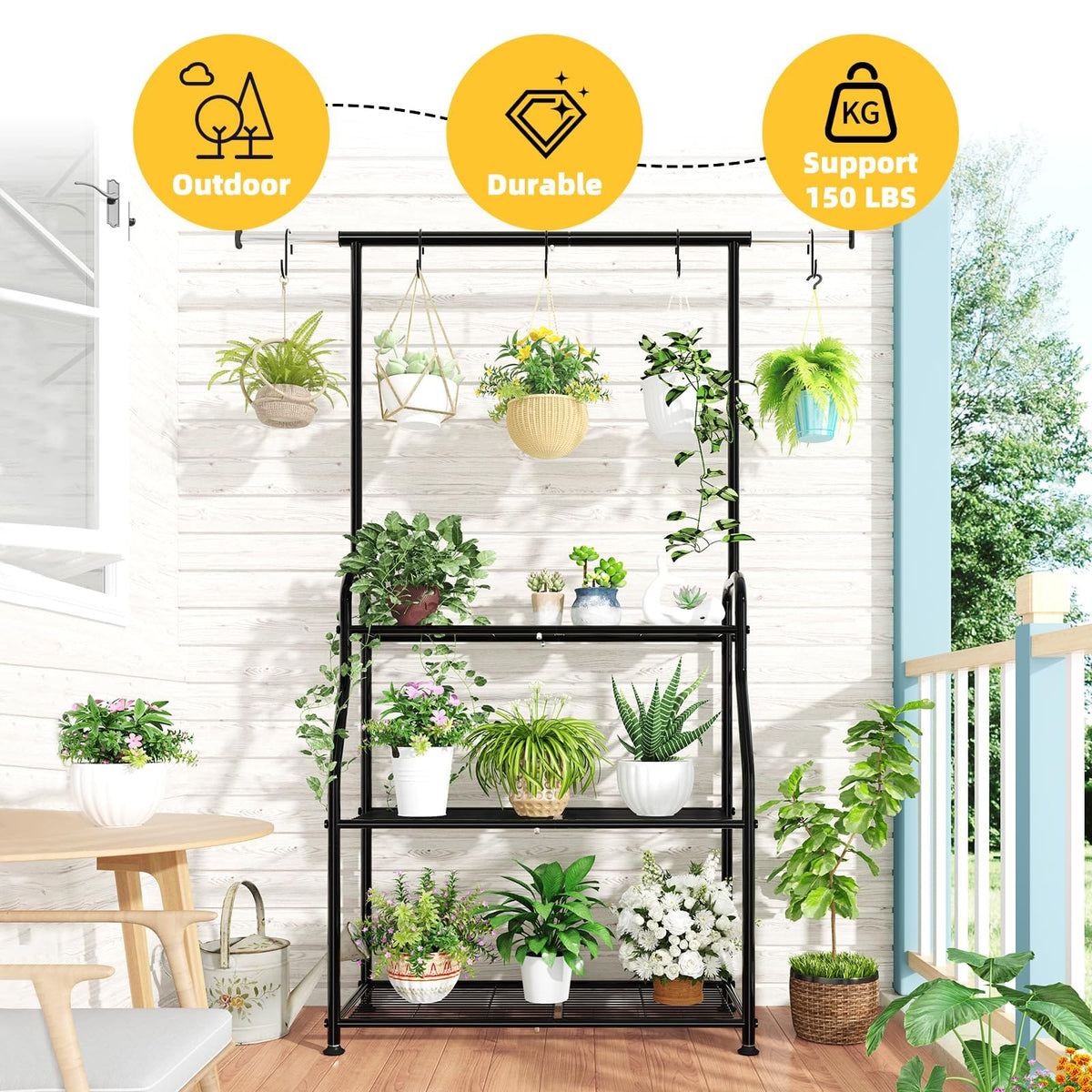 Metal 3-Tier Hanging Plant Shelf - Black for Living Room