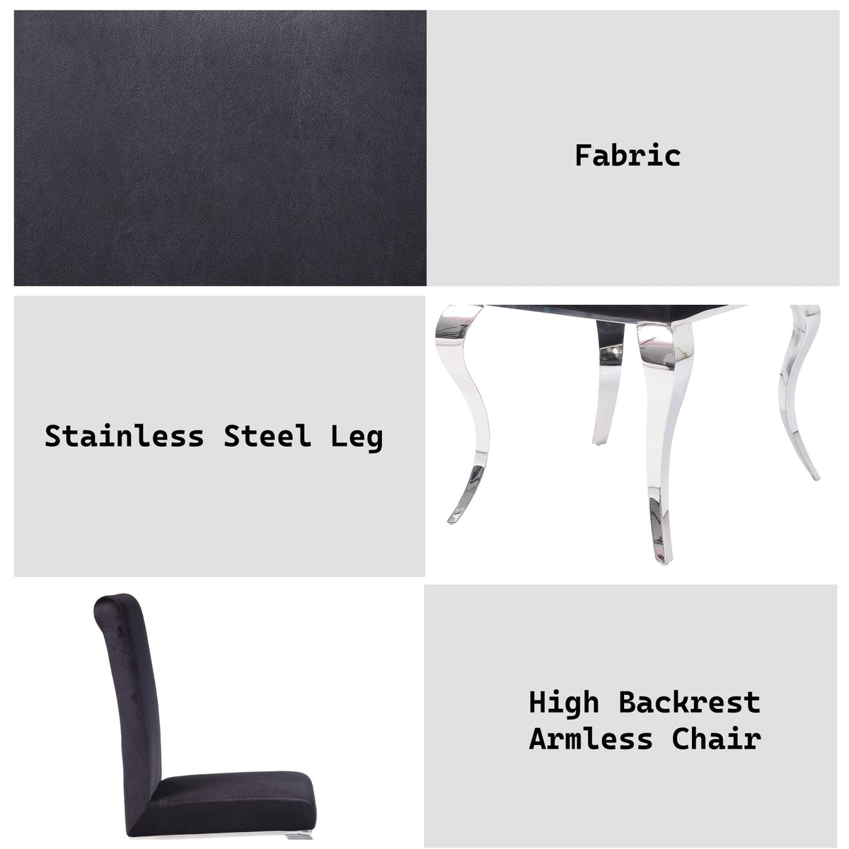 Modern Black Silver Upholstered Dining Chairs for Kitchen Seating