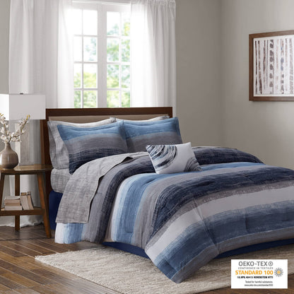 King Comforter Set Navy Multi Watercolor Stripe