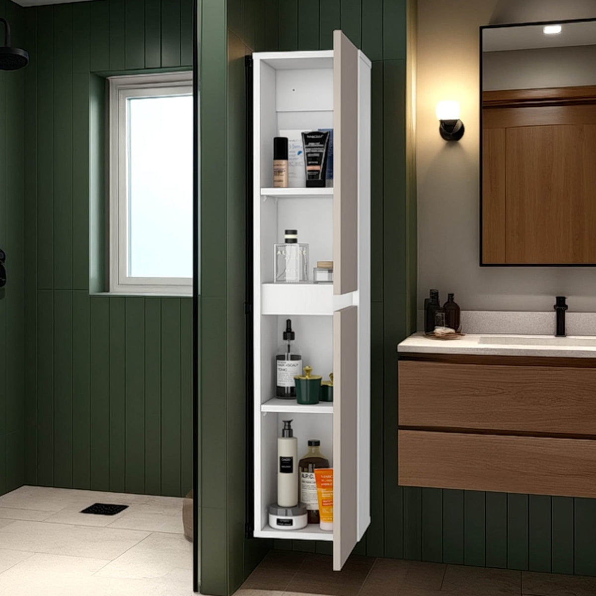 Light Beige & White 2-Door Wall Cabinet - Bathroom Storage