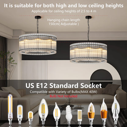 37 Inch Black Round Chandelier - Modern Water Wave Design