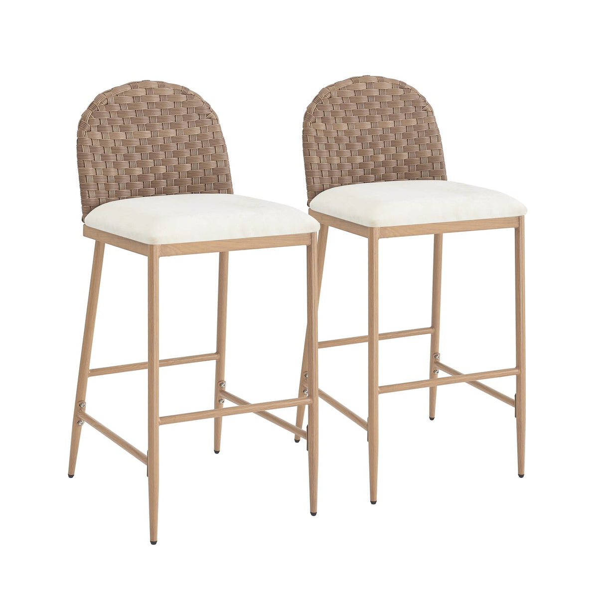 Farmhouse Barstools Set of 2 - Beige & Brown Rattan Counter Stools