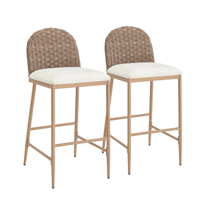 Farmhouse Barstools Set of 2 - Beige & Brown Rattan Counter Stools