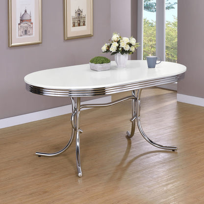 White and Chrome Oval Dining Table - Modern Style