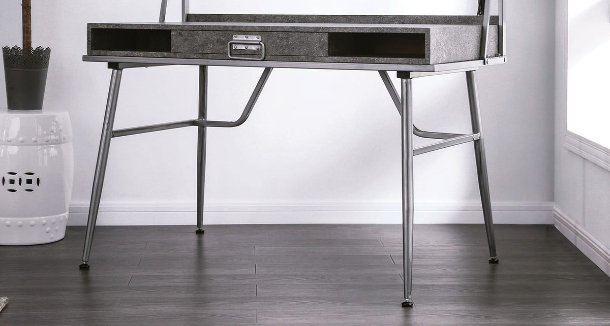 Silver Metal Computer Desk - 1 Drawer & 2 Shelves for Home Office