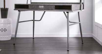 Silver Metal Computer Desk - 1 Drawer & 2 Shelves for Home Office