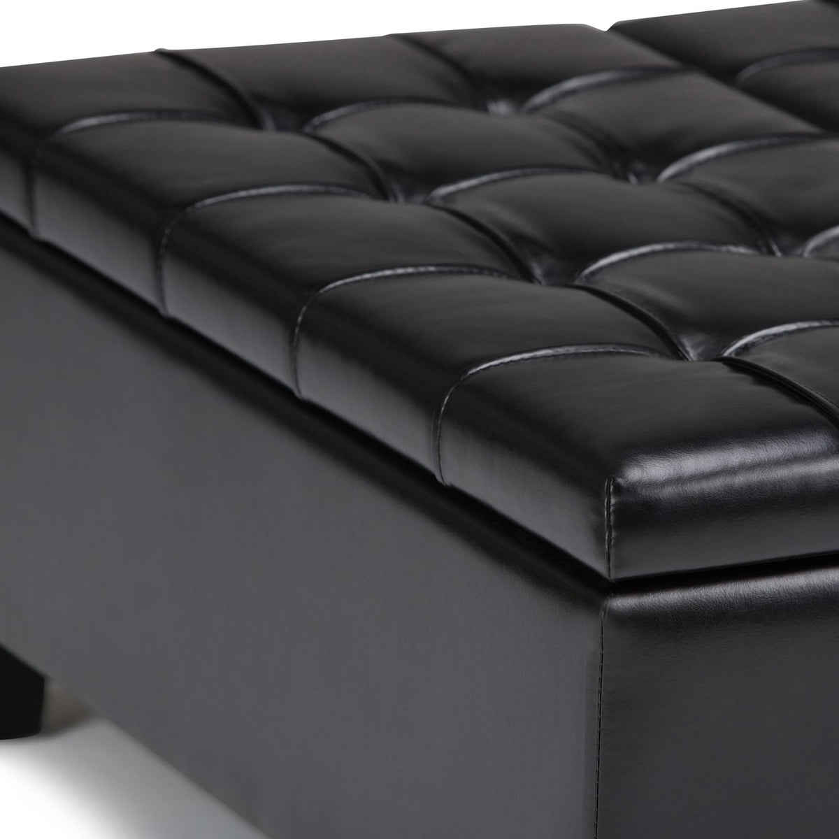 Harrison 36 Inch Wide Coffee Table Storage Ottoman - Black Vegan Leather
