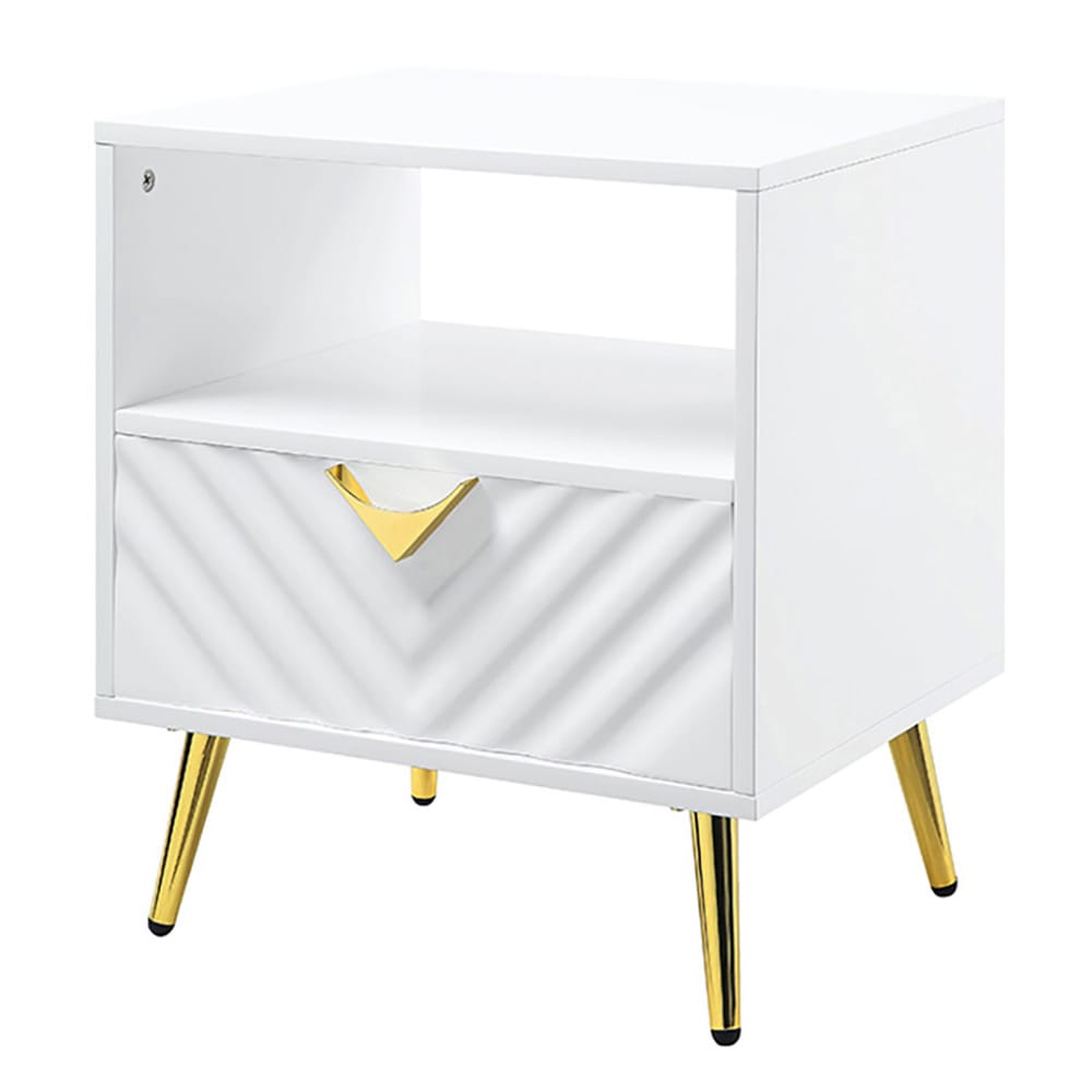 White Mid-Century Modern End Table with Storage