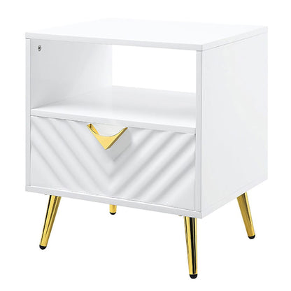 White Mid-Century Modern End Table with Storage