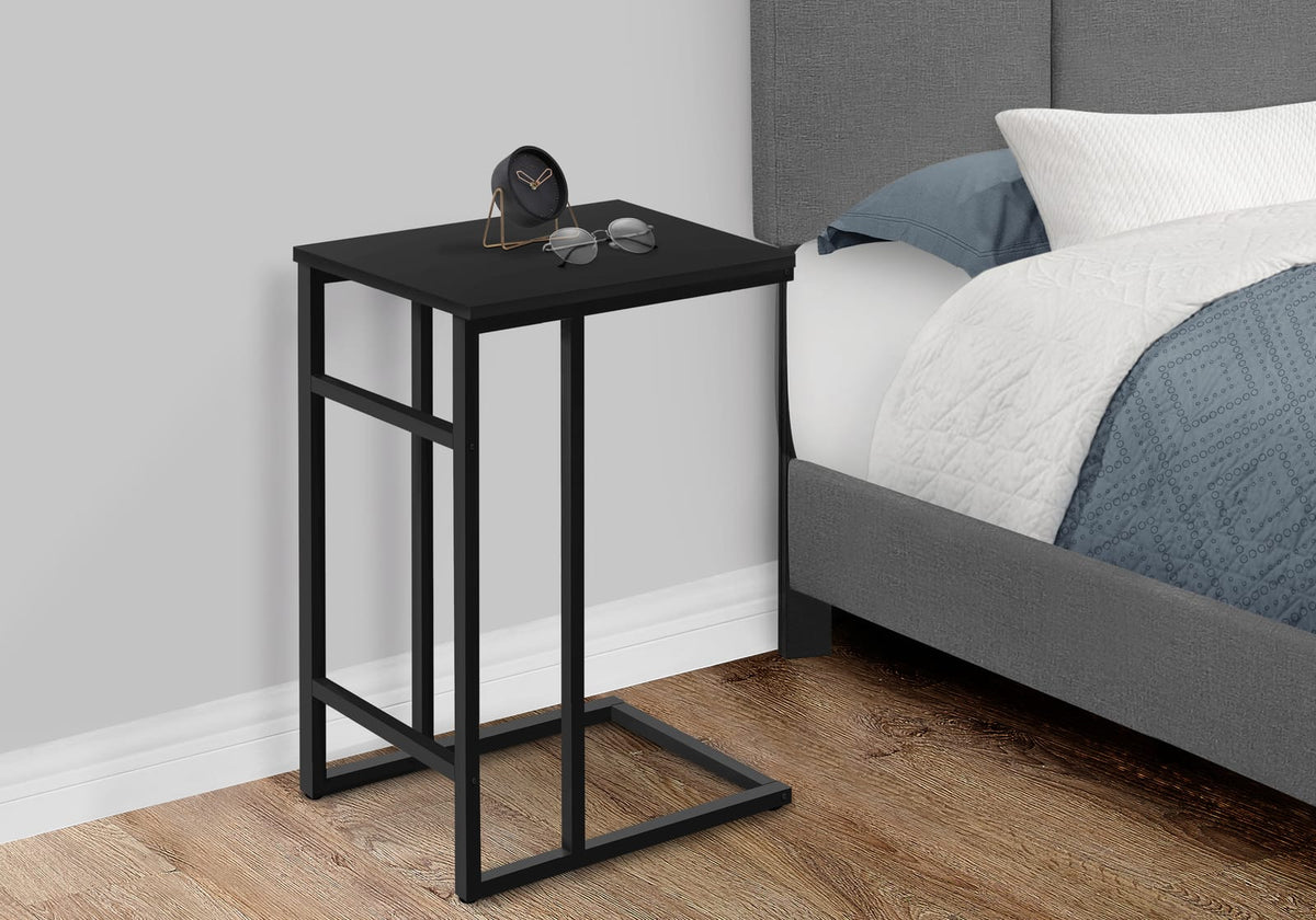 Accent Table, C-Shaped End Table - Black Laminate & Metal