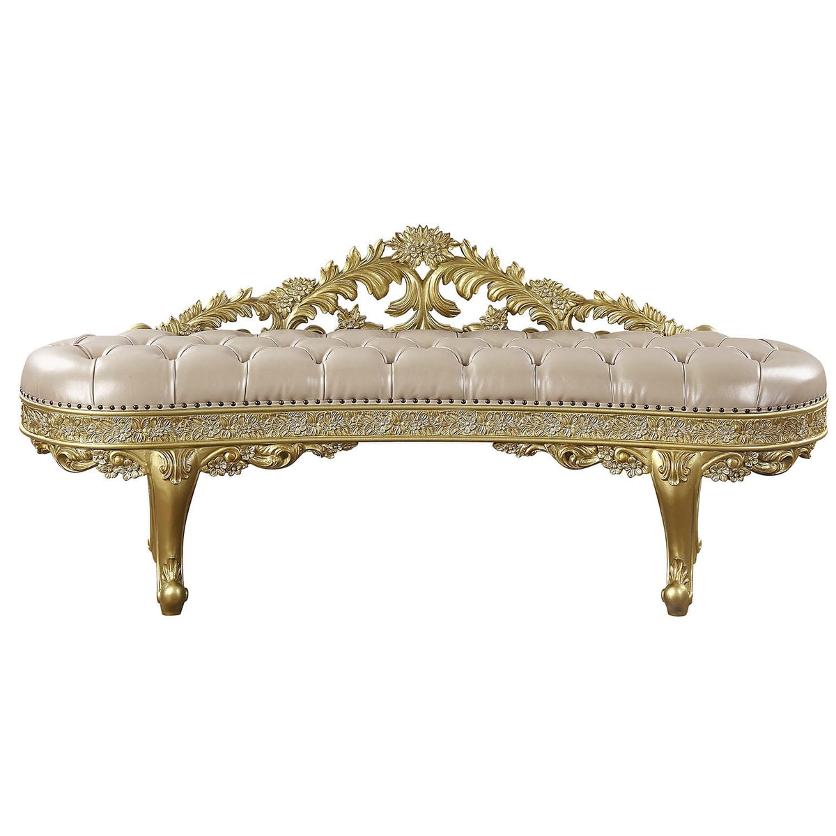 Light Gold Synthetic Leather Bench - Comfortable Storage Accent