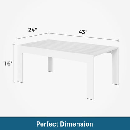43" All-Weather Aluminum Patio Coffee Table - Modern White Rectangle Outdoor Table