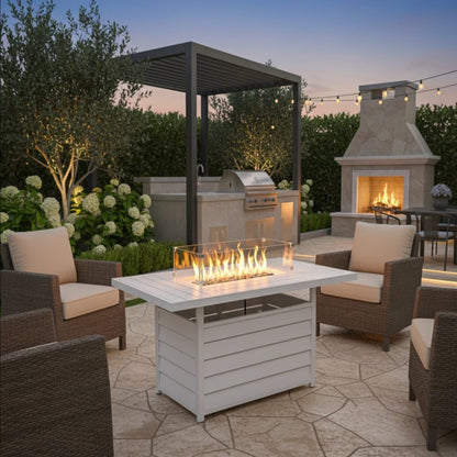White Aluminum Fire Pit Table for Garden Decks and Poolside Areas