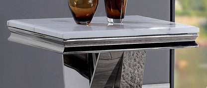Chrome Faux Marble End Table - Glam Style for Living Room