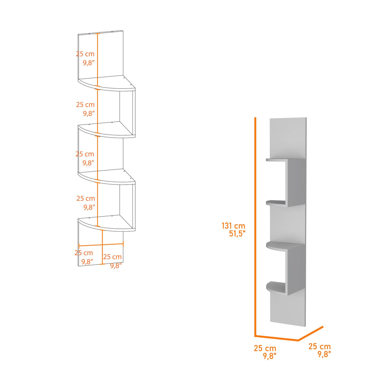 Rosebud Corner Floating Shelf - 4-Shelf White Unit for Living Room