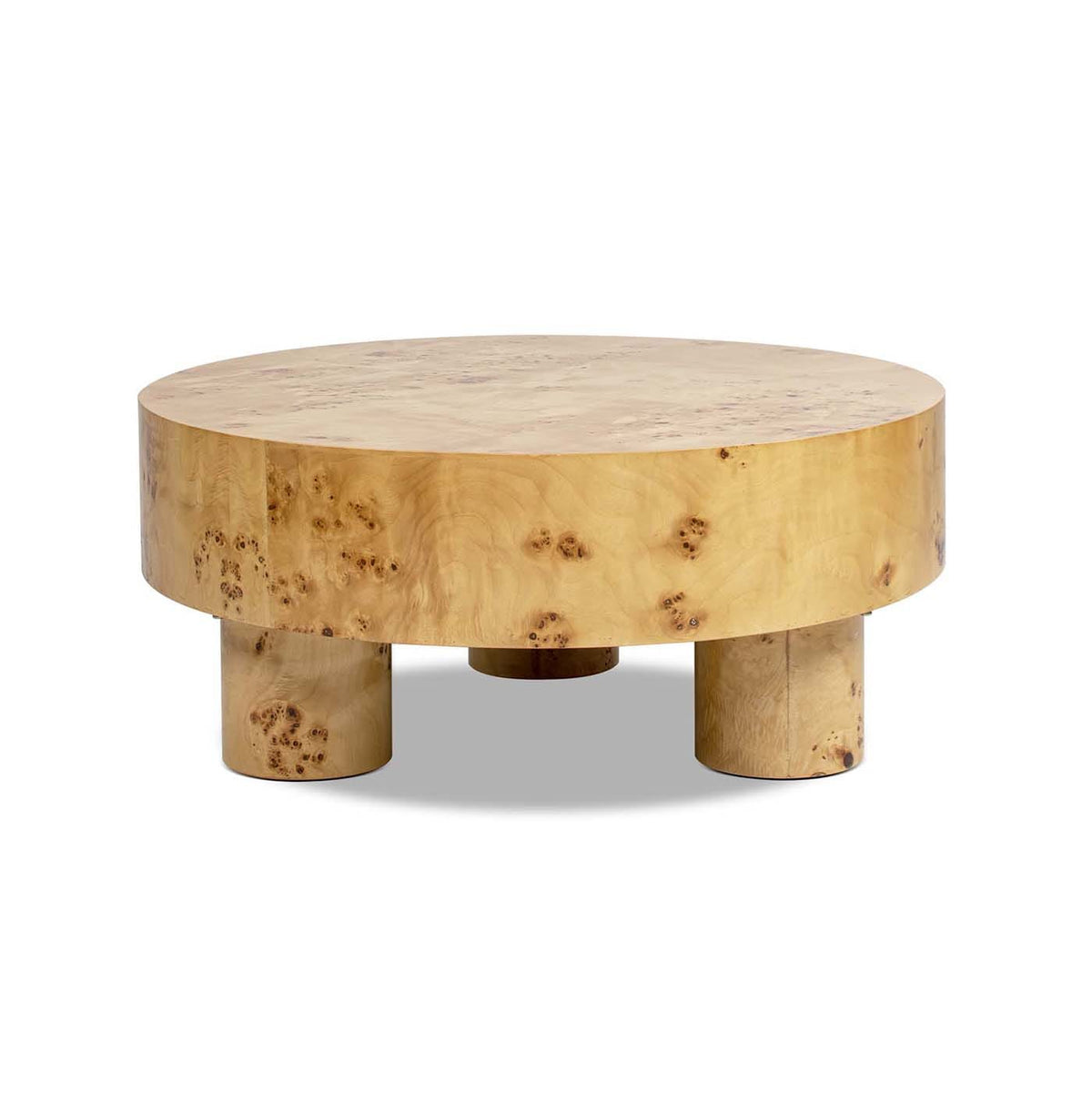 35.5" Round Burl Wood Coffee Table - Brown Pillar Legs