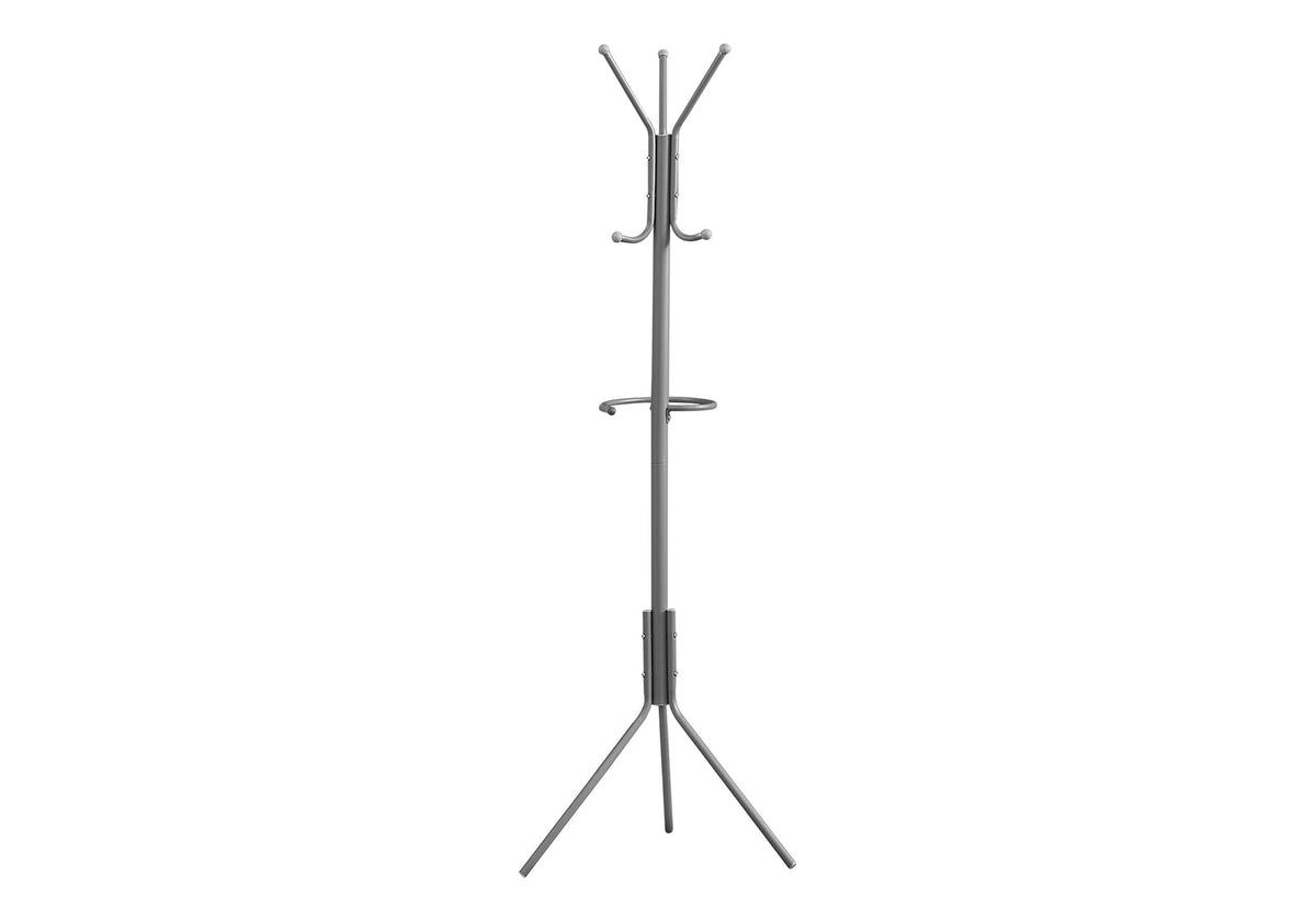 Silver Metal Hall Tree Coat Rack - 6 Hooks Free Standing Entryway Organizer