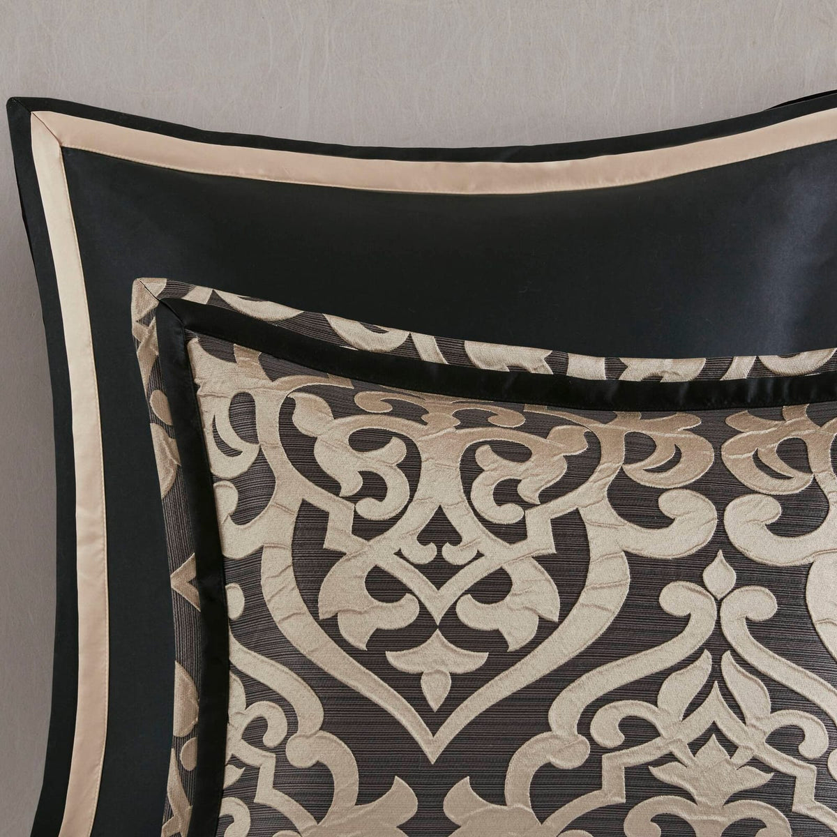 8 Piece Cal King Jacquard Comforter Set - Black Polyester