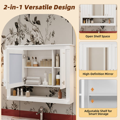 White Bathroom Storage Cabinet with Mirror - 35" Wall Mounted