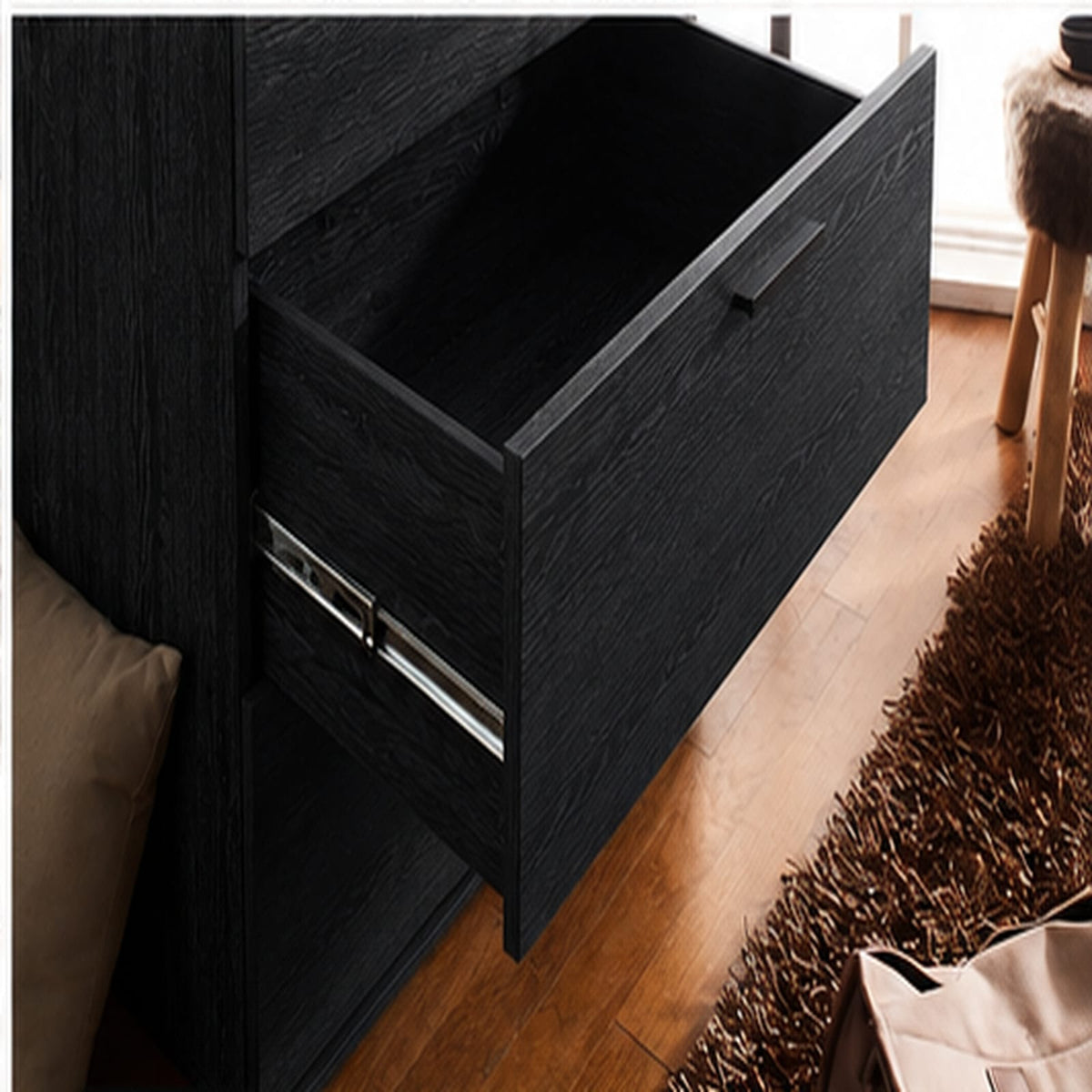 Oliver Four-Drawer Jumbo Chest - Black Wood Dresser