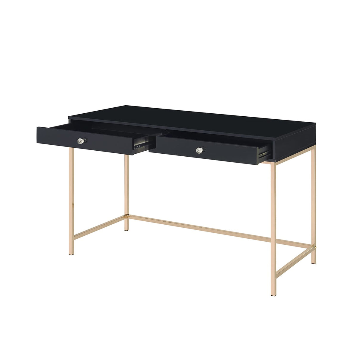 Black & Gold Writing Desk with 2 Drawers - Office Desk for Home Office