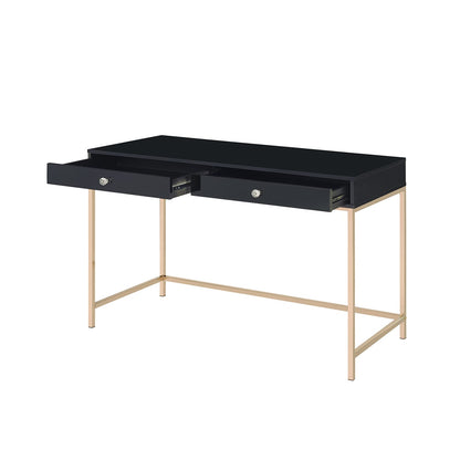 Black & Gold Writing Desk with 2 Drawers - Office Desk for Home Office
