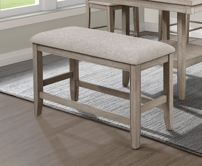 Farmhouse Counter Height Bench - Tan Beige Gray Wood for Bedroom